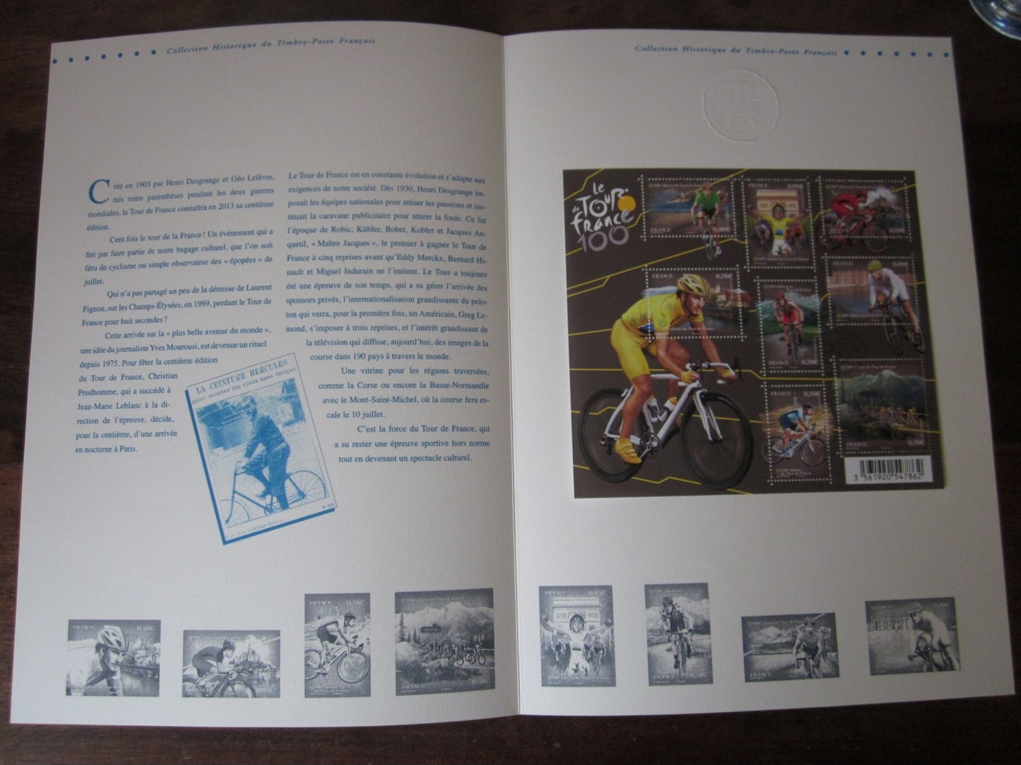 Premier Jour - Collection Historique Du Timbre-poste Français - 100e édition Du Tour De France  (2013) - Documents De La Poste