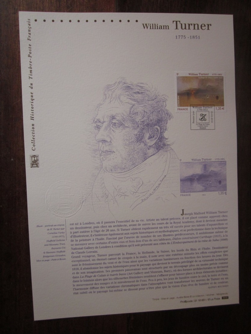 Premier Jour - Collection Historique Du Timbre-poste Français - William Turner  (2010) - Documents Of Postal Services