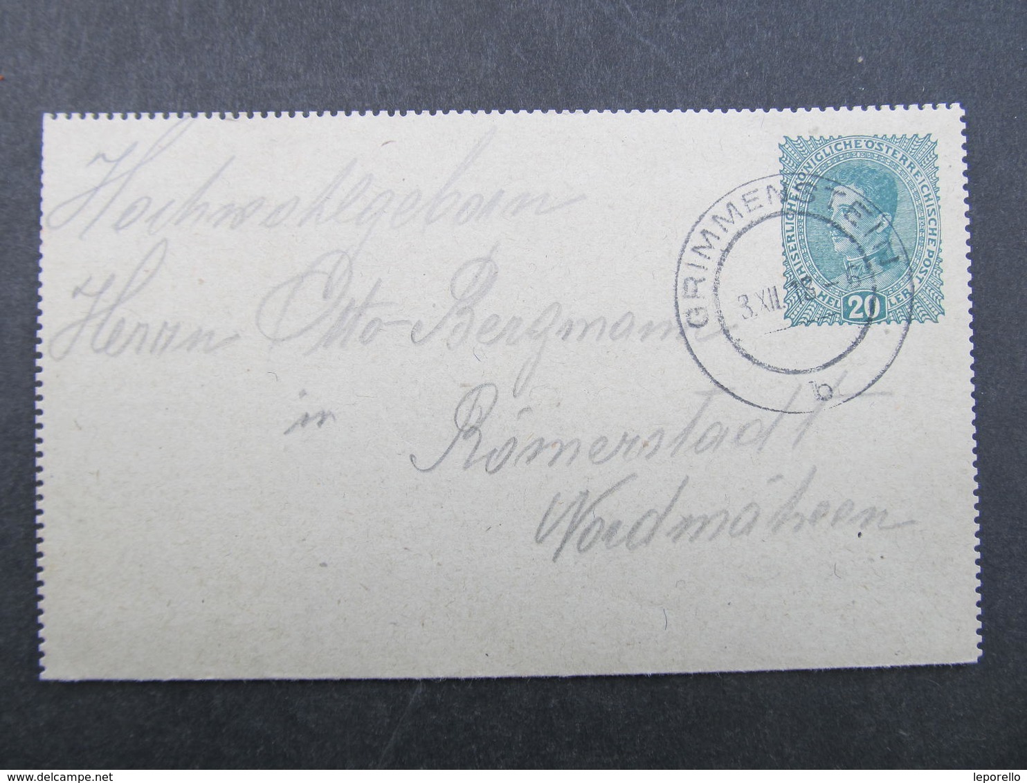 GANZSACHE Grimmenstein - Römerstadt 3.12.1918 Kartenbrief  /// D*31848 - Briefe U. Dokumente