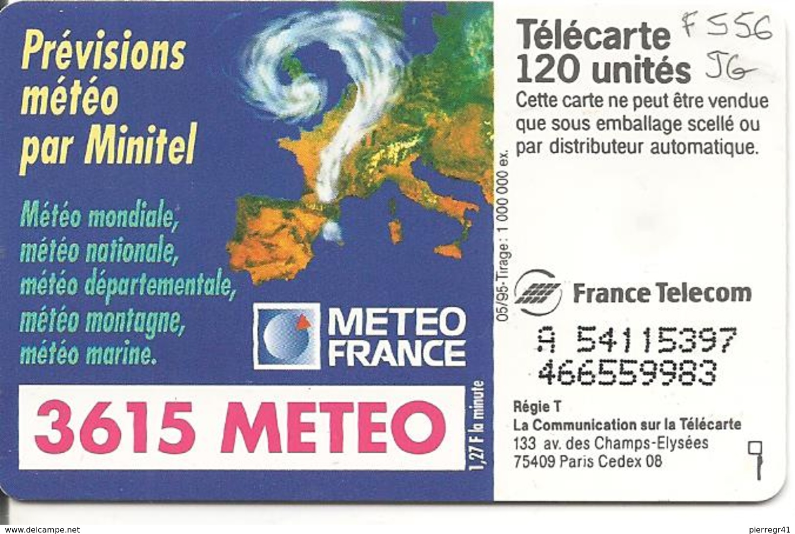 CARTE-PUBLIC-F556-120U-SO3-DN JG-05/95-METEO FRANCE-UTILISE-TBE - 1995