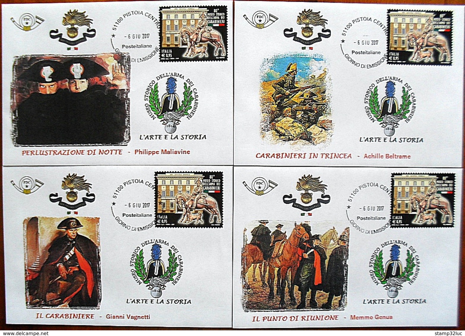 ITALIA ITALY 2017 FDC CARABINIERI MUSEO STORICO Historical Museum 4 Buste UNIQUE SET PEZZI UNICI - FDC