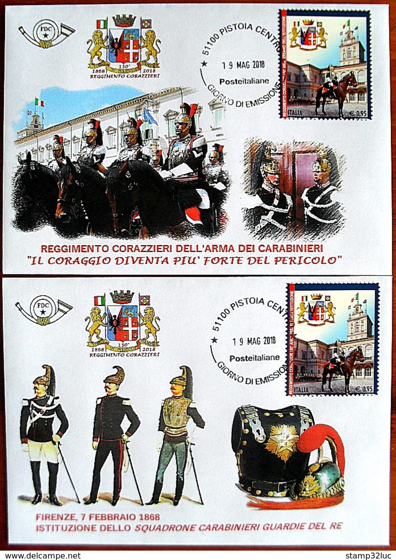 ITALIA ITALY 2018 FDC CORAZZIERI CARABINIERI Cuirassiers 6 Buste UNIQUE SET PEZZI UNICI - FDC