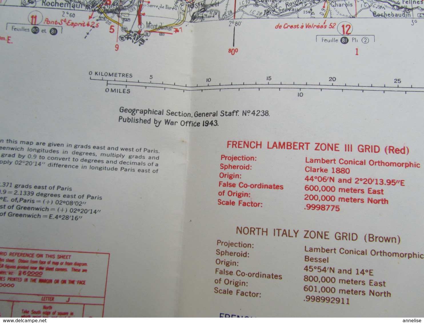 Carte Routière War Office N°77 Michelin 1943 WW2 Valence - Grenoble - 1939-45