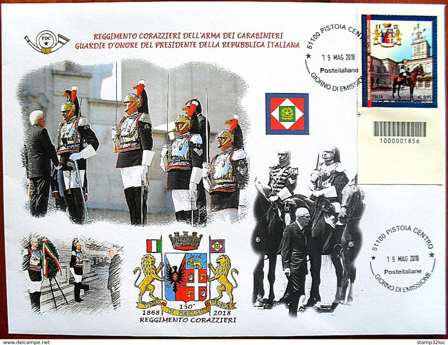 ITALIA ITALY 2018 FDC CORAZZIERI CARABINIERI Cuirassiers Codice A Barre Busta Grande UNIQUE  PEZZO UNICO - FDC