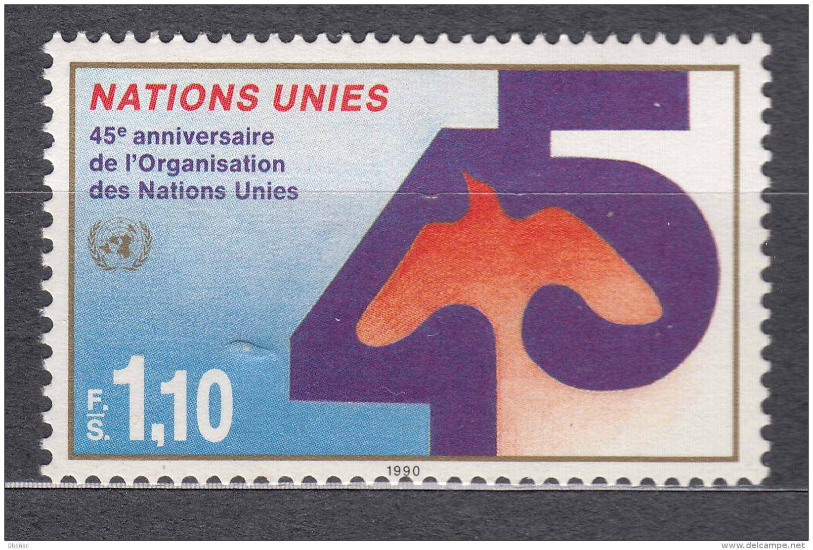 United Nations 1990 45th Anniversary Mi#189 Mint Never Hinged - Emissions Communes New York/Genève/Vienne