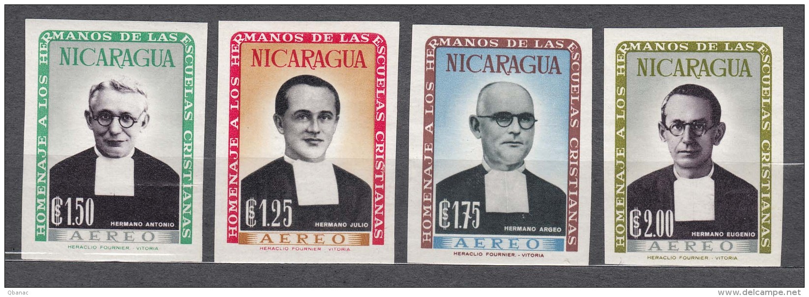 Nicaragua 1958 Famous People Four Imperforated Pieces, Mint Hinged - Nicaragua