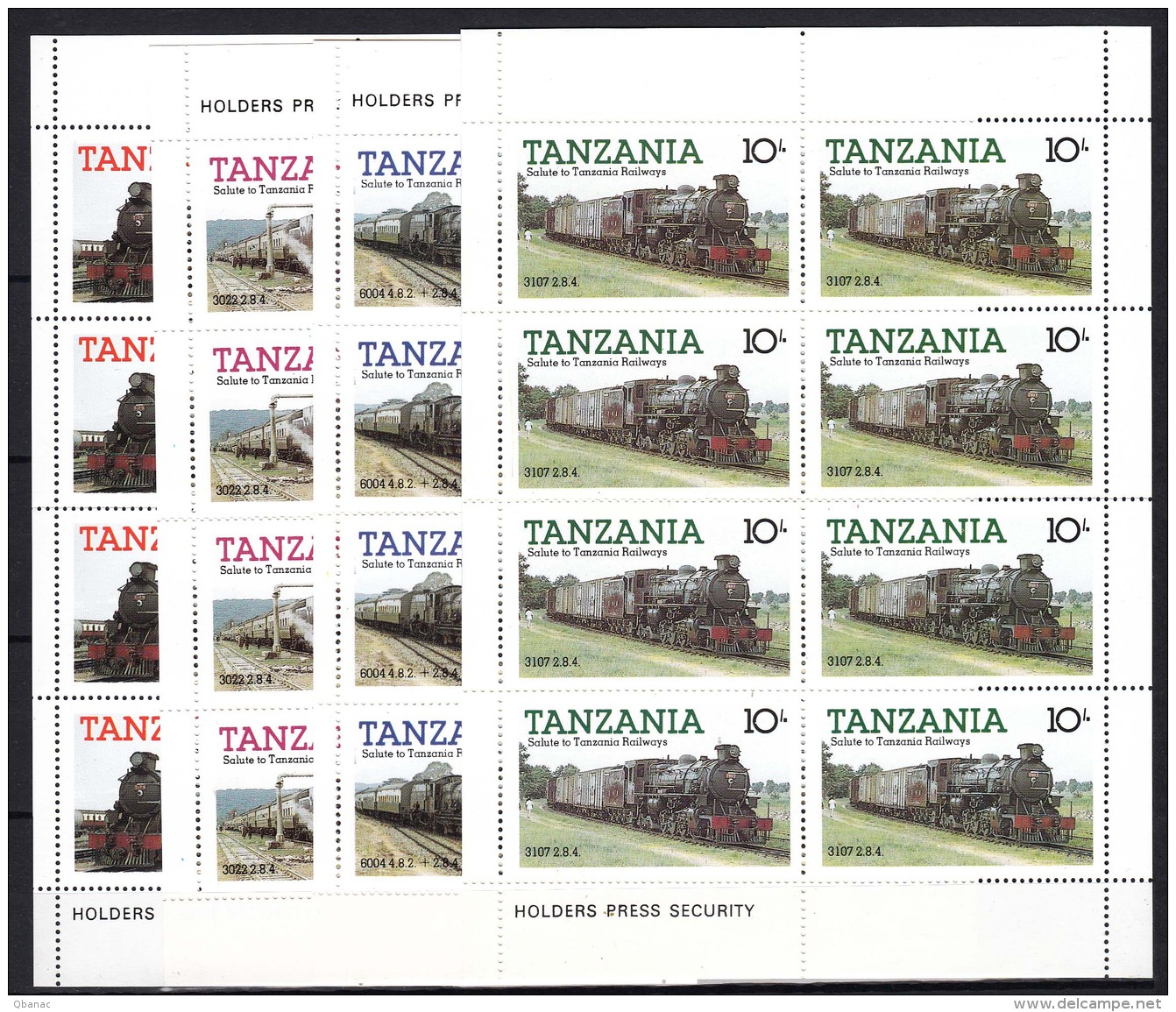 Tanzania 1985 Railway Trains Mi#268-271 Mint Never Hinged Blocks Of Eight - Tanzanie (1964-...)