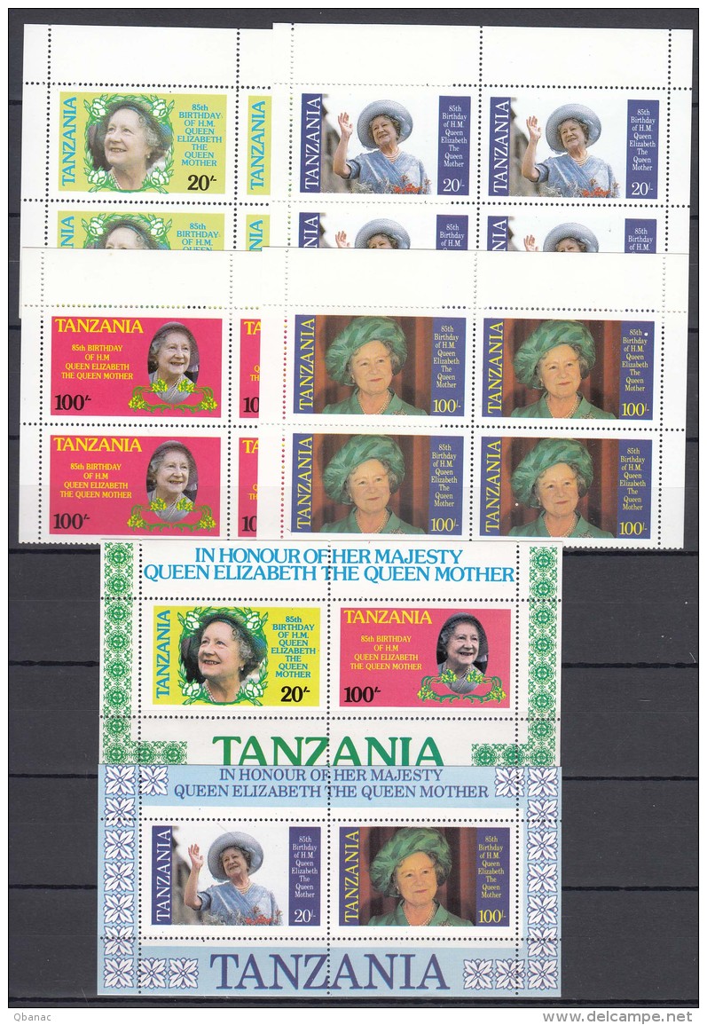 Tanzania Queen Elisabeth 1985 Mi#264-267 Mint Never Hinged Pieces Of Four With Apropriate Blocks 42 And 43 - Tanzanie (1964-...)