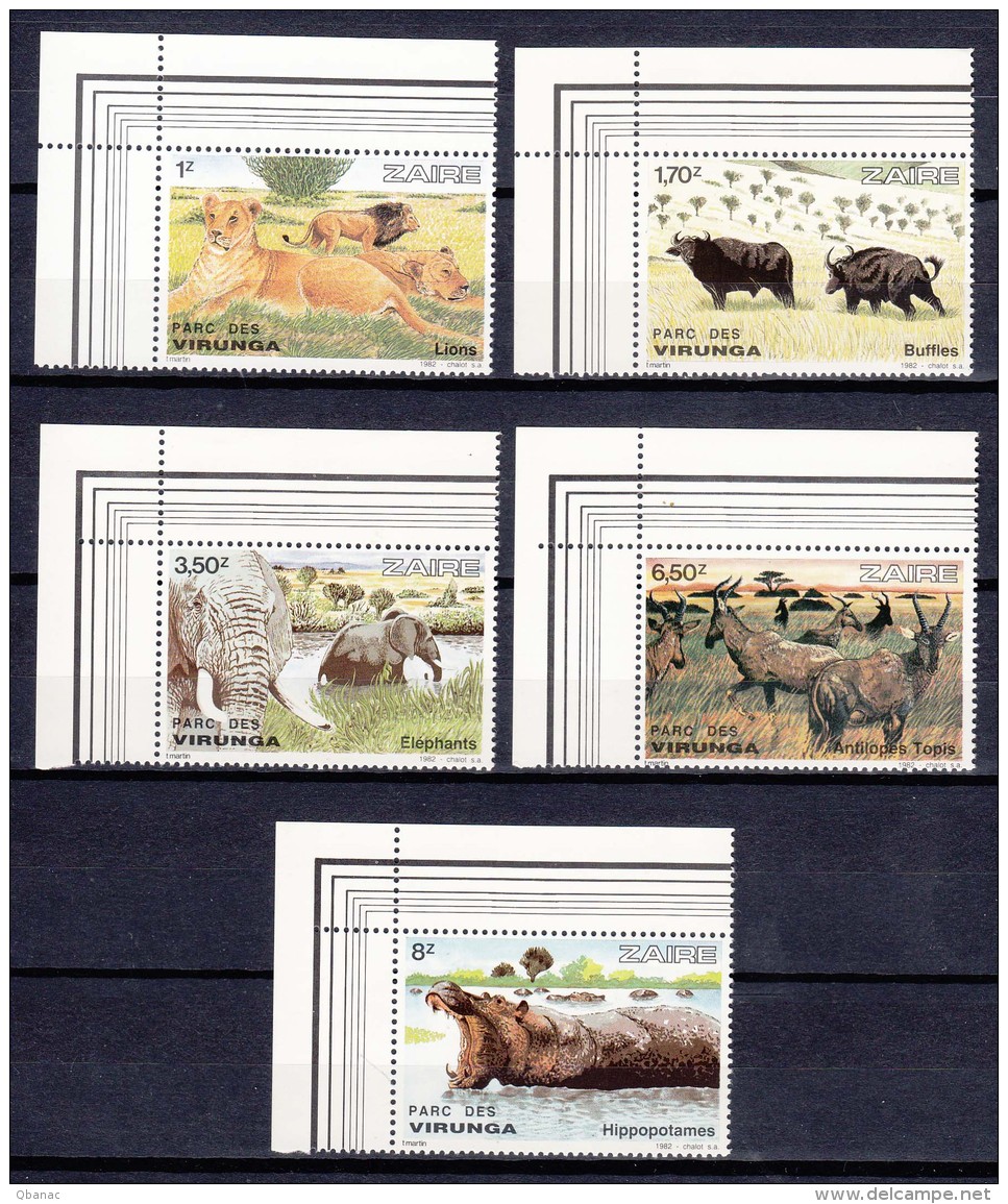 Zaire 1982 Animals Mi#779-783 Mint Never Hinged Short Set - Unused Stamps