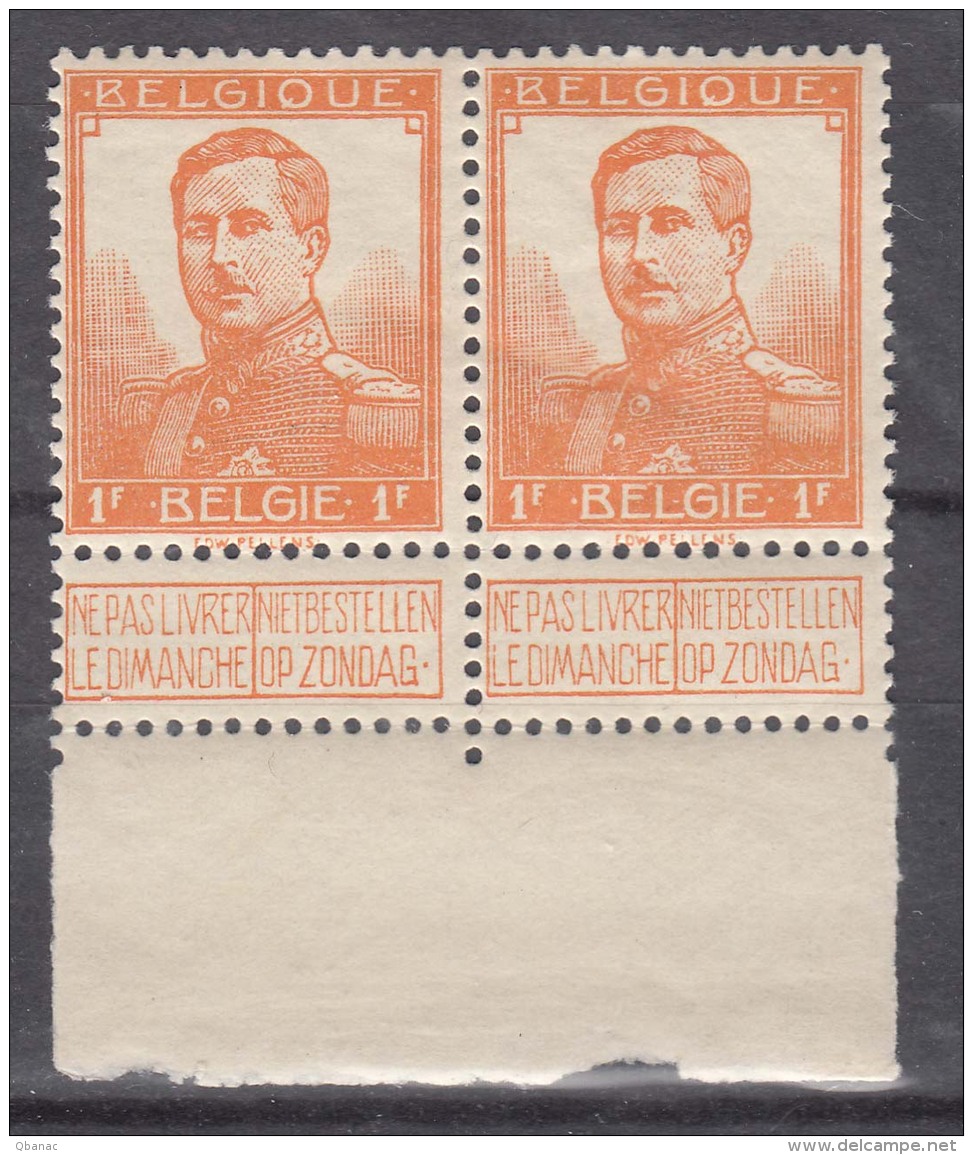 Belgium 1912 Mi#97 1 Fr. Orange, Mint Never Hinged Pair - 1912 Pellens