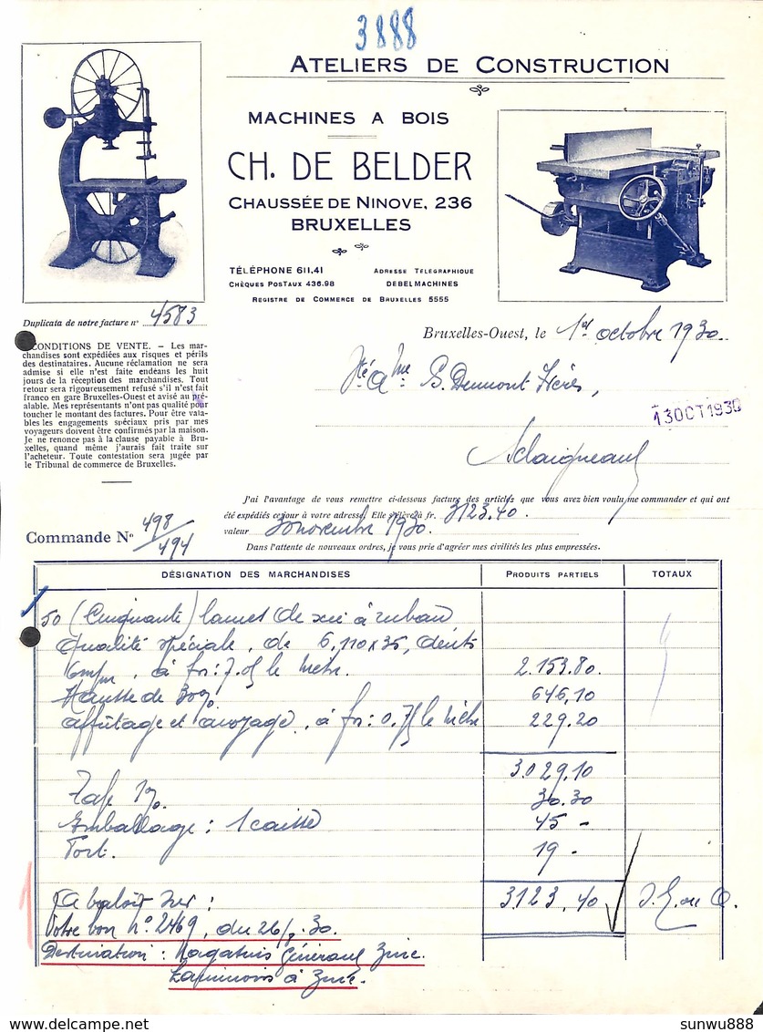 Ateliers De Construction Machines à Bois Ch De Belder, Ch. De Ninove 236 Bruxelles 1930 (Illustrée) - 1900 – 1949