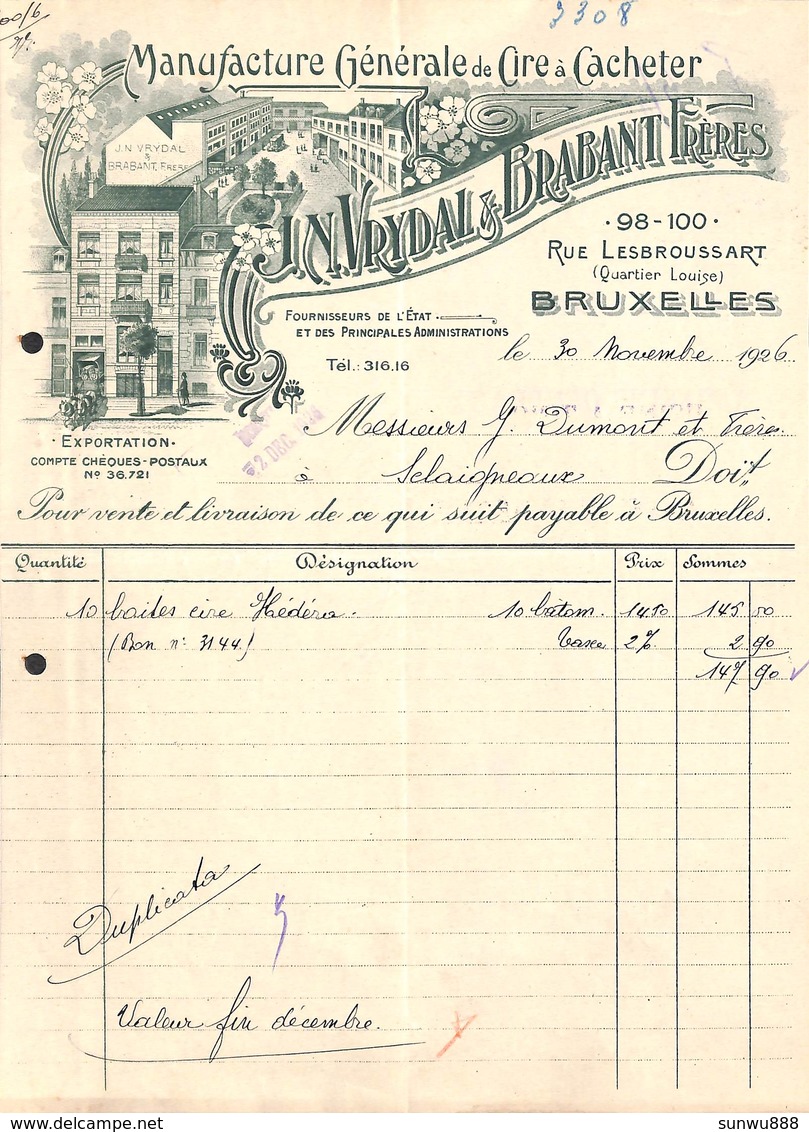 Ixelles - Manufacture Générale De Cire à Cacheter Vrydal & Brabant Rue Lesbroussart 98-100 Illustrée 1926 - 1900 – 1949