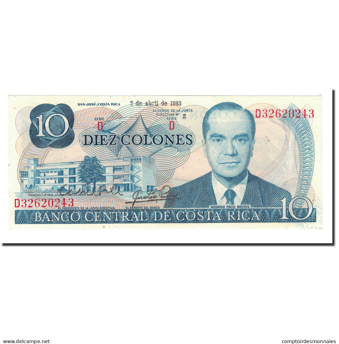 Billet, Costa Rica, 10 Colones, 1972-87, 1983-04-07, KM:237b, NEUF - Costa Rica