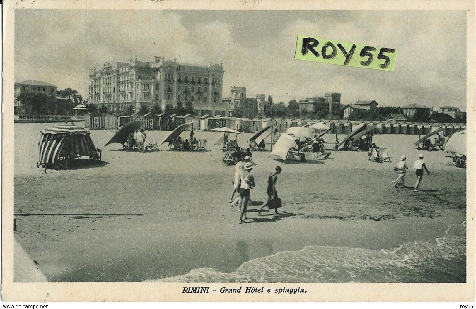 Emilia Romagna-rimini Veduta Grand Hotel E Spiaggia Animatissima Anni 20/30 (vedi Retro) - Rimini