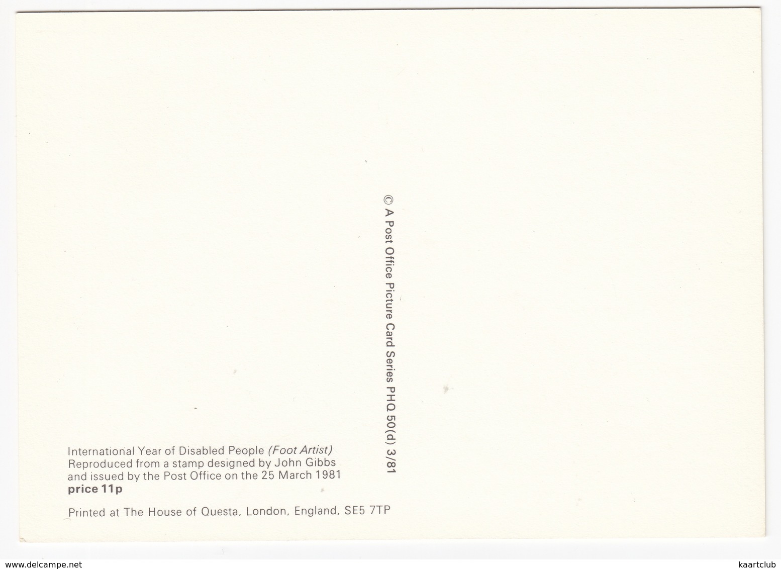 Foot Artist - (25p Stamp) - International Year Of Disabled People - 1981 - (U.K.) - Francobolli (rappresentazioni)