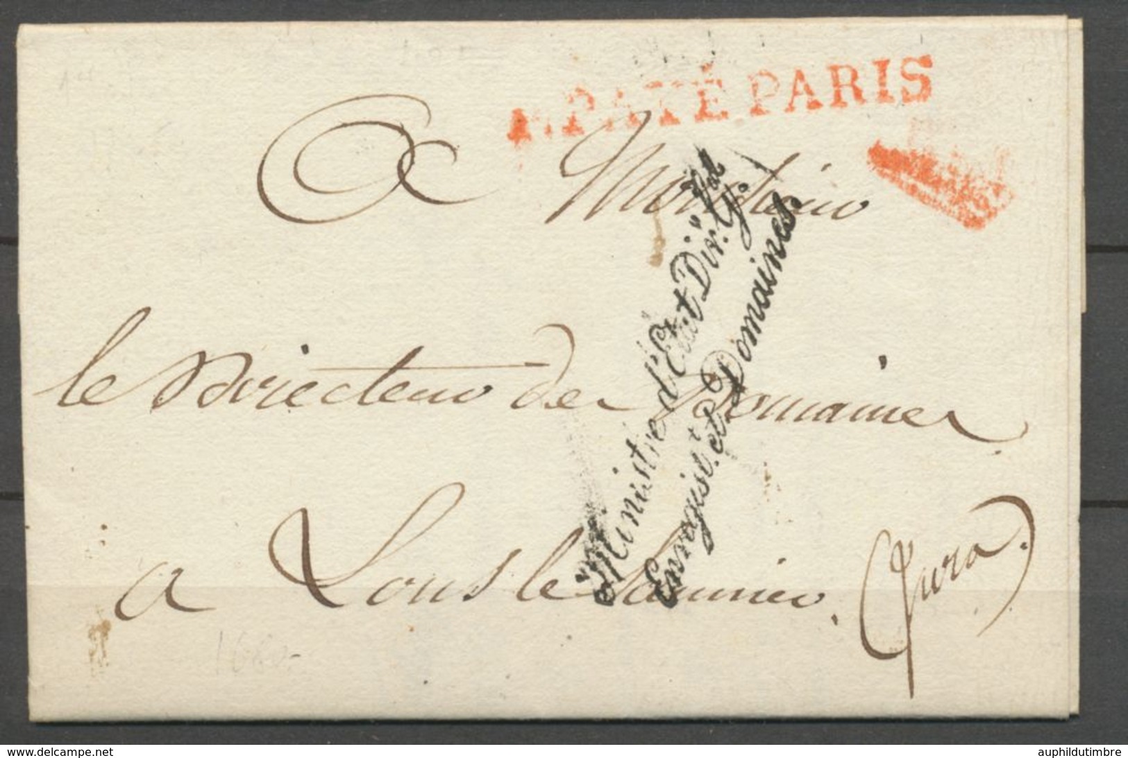 1825 Lettre Franchise Ministre D'Etat Dir. Gal Enregistt Et Domaines P3125 - Marques D'armée (avant 1900)