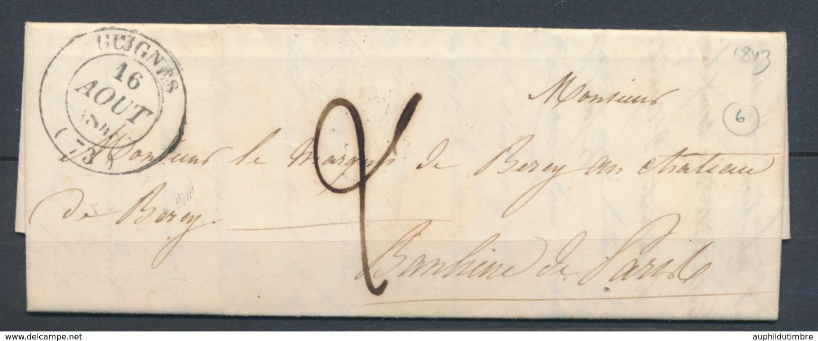 1843 Lettre CAD T14 GUIGNES SEINE&MARNE(73) SUP. P3145 - 1801-1848: Precursors XIX