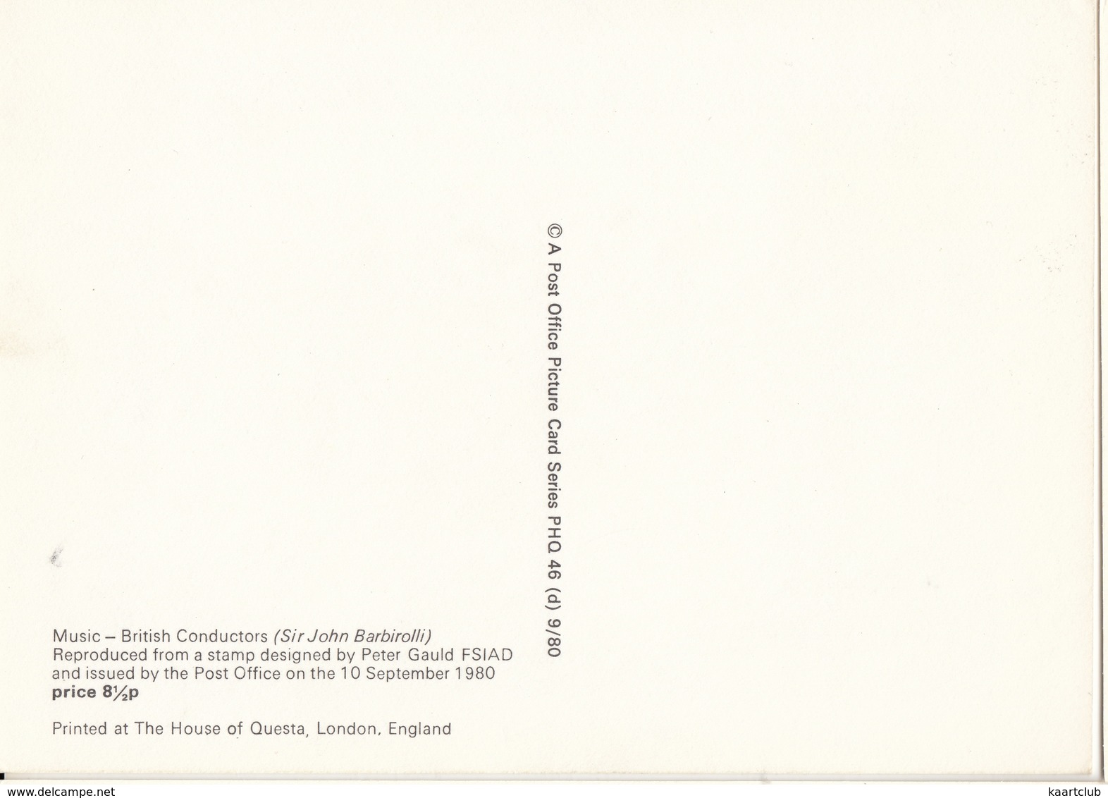 Sir John Barbirolli - (17,5p Stamp) - Music - British Conductors - 1980 - (U.K.) - Postzegels (afbeeldingen)