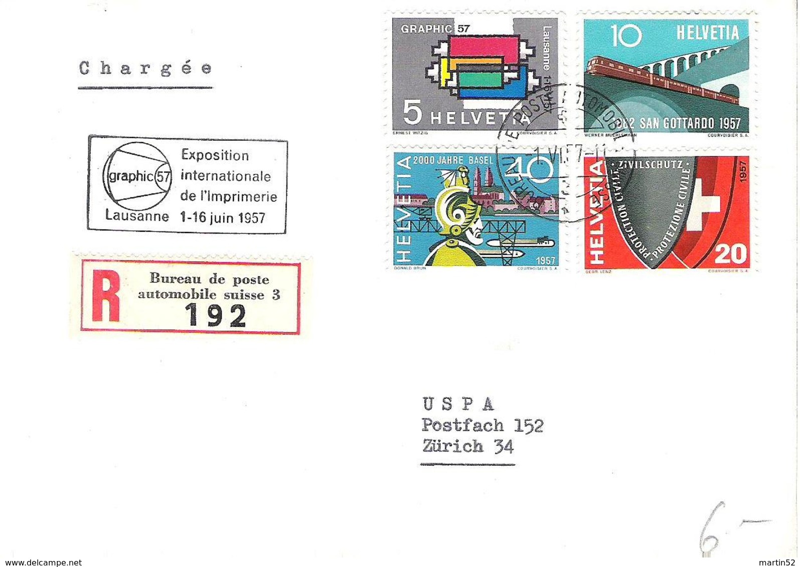 Schweiz Suisse Werbe 1957: Zu 328-331 Mi 637-640 Yv 586-590 Exposition Internationale Imprimerie Lausanne 12.VI.57 B.P.A - Lettres & Documents