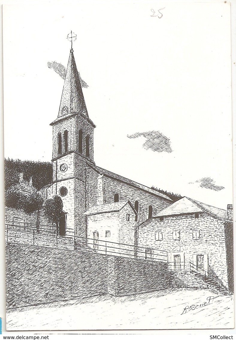07 Saint Martial, L'église. Carte Illustrateur Roger Douet 15 X 11 (GF326) (4) L300 - Autres & Non Classés