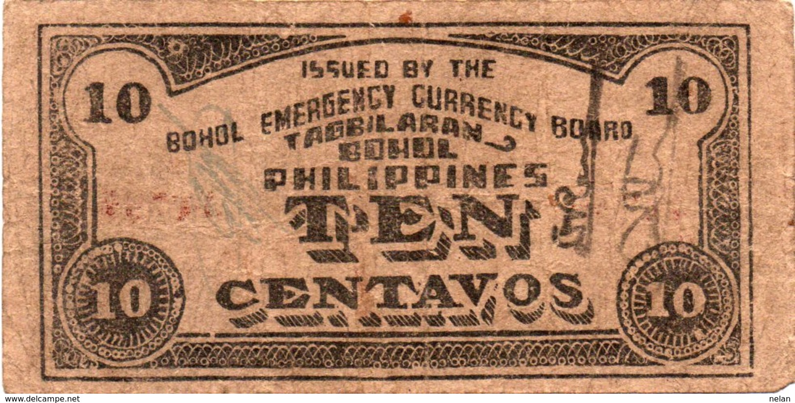 FILIPPINE 10 CENTAVOS 1942 -BOHOL EMERGENCY CURRENCY BOARD - Philippines