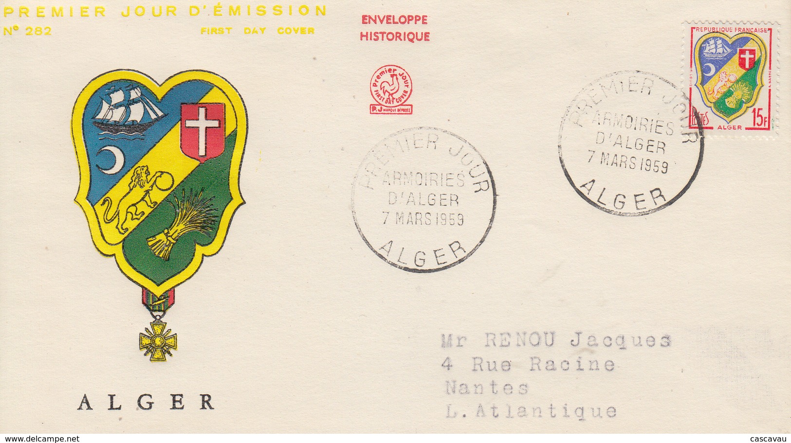 Enveloppe  FDC  1er  Jour   FRANCE    Armoiries  D' ALGER  1959 - 1950-1959