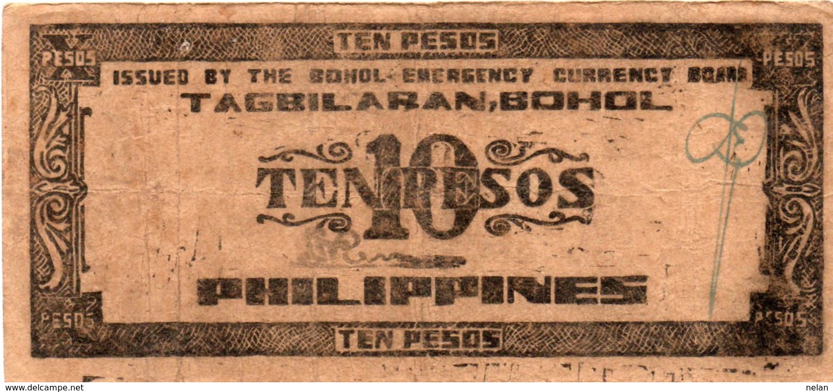 FILIPPINE 10 PESOS 1942 -BOHOL EMERGENCY CURRENCY BOARD - Filippine