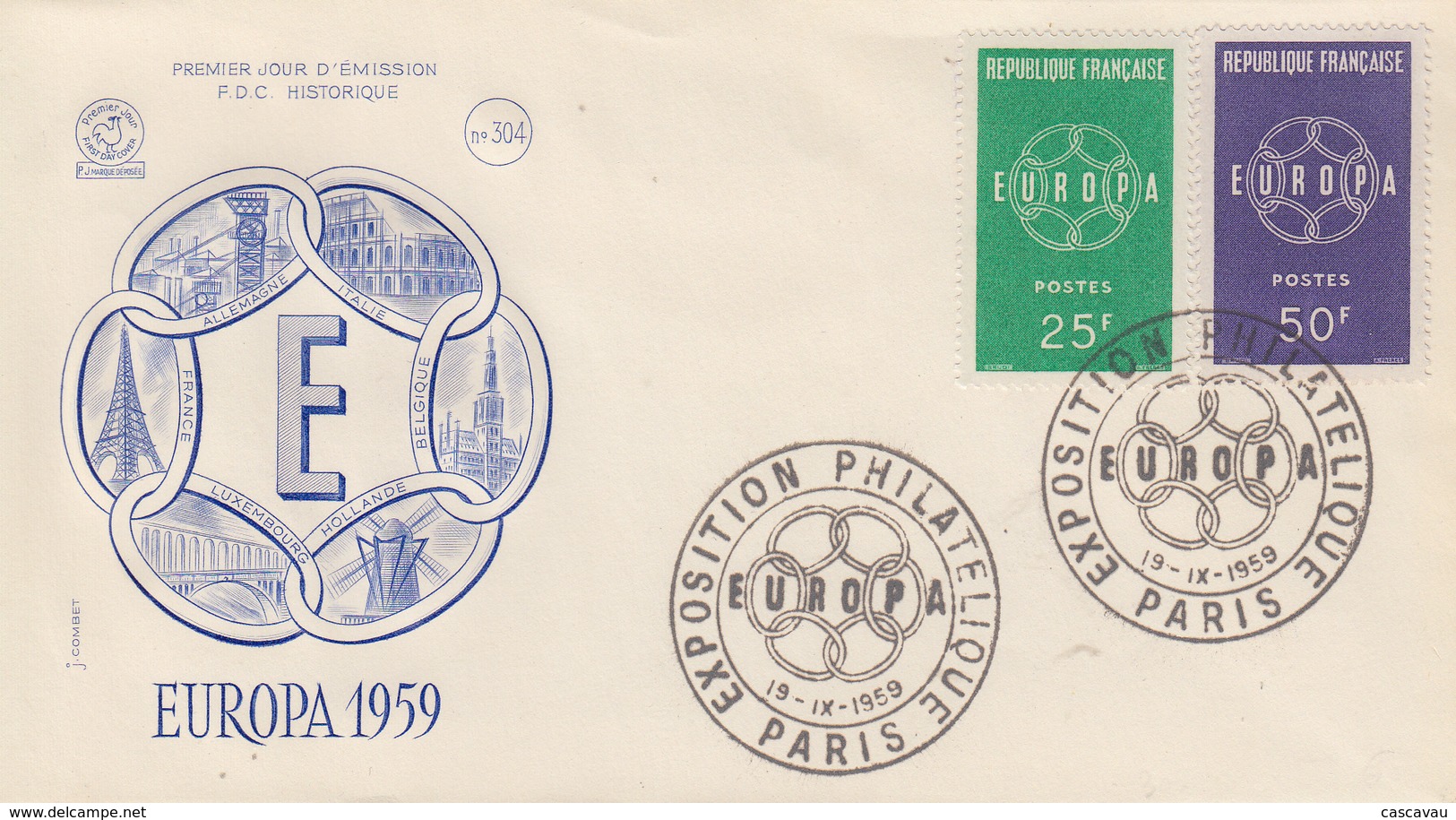 Enveloppe  FDC  1er  Jour   FRANCE   Paire   EUROPA    PARIS   1959 - 1950-1959