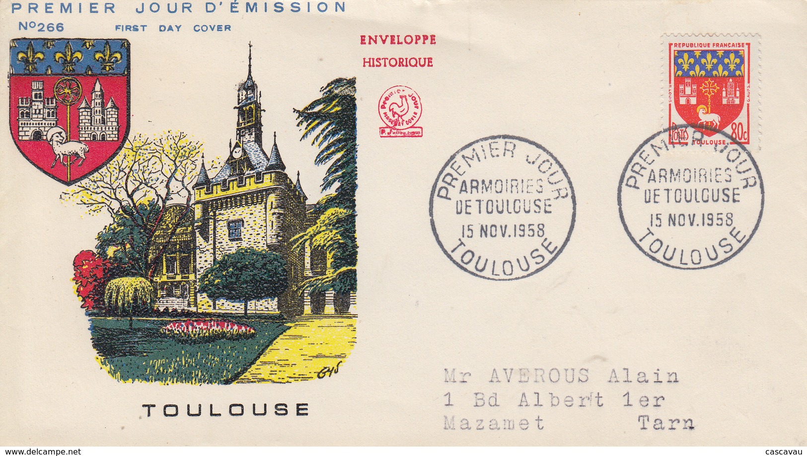 Enveloppe  FDC  1er  Jour   FRANCE  Armoiries  De  TOULOUSE  1958 - 1950-1959