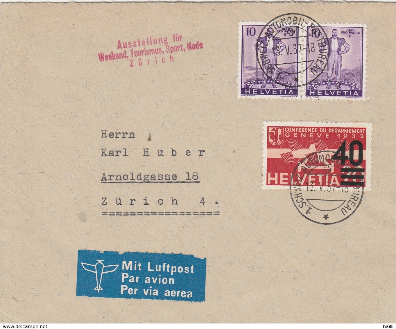 Suisse Lettre De Zürich 1937 - Marcophilie