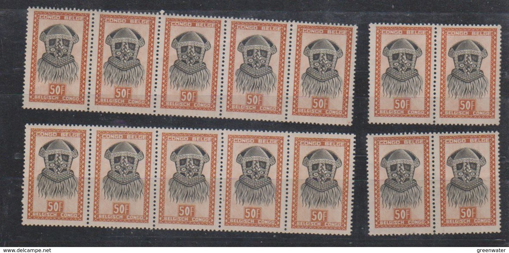 Belgisch Congo 1947 Maskers 50fr 14x ** Mnh (tal Van Zegels Met Albumplooi !!) (38892) - Ongebruikt