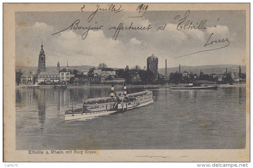 Allemagne - Eltville Am Rhein - Burg Krasse - Bâteau Vapeur Navigation Fluviale - 1919 - Eltville