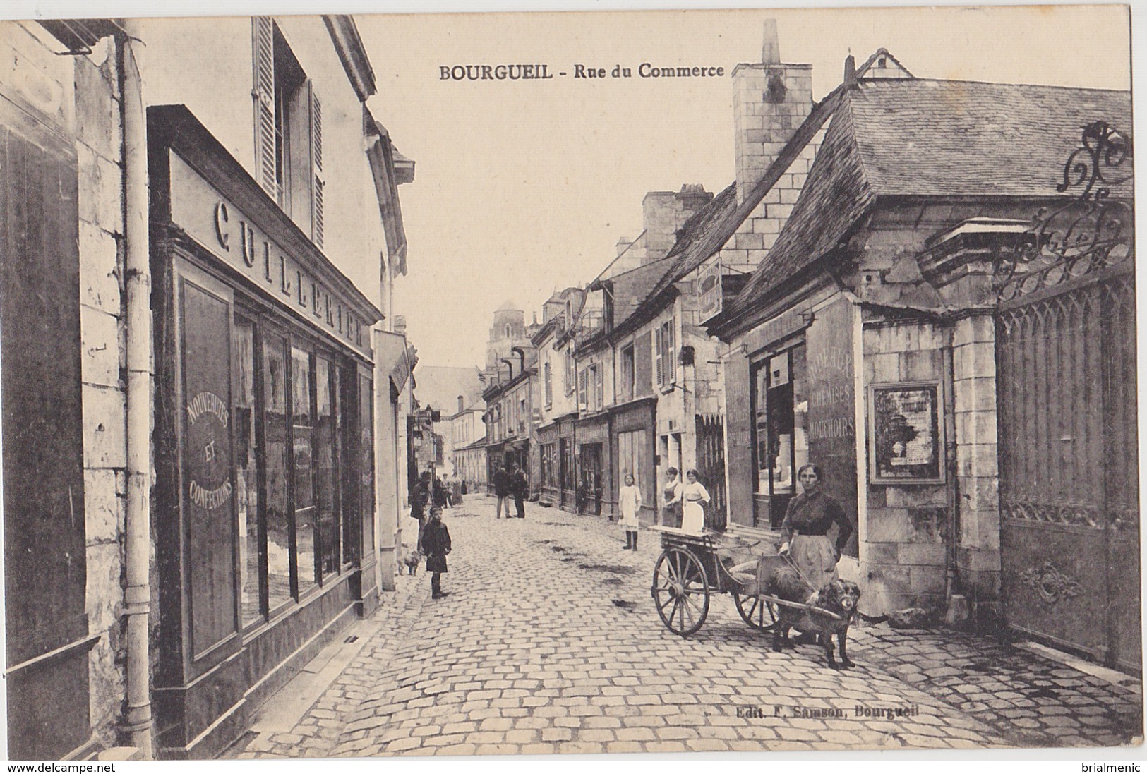 BOURGUEIL Rue Du Commerce  ( Carriole Tirée Par Un Chien ) - Autres & Non Classés