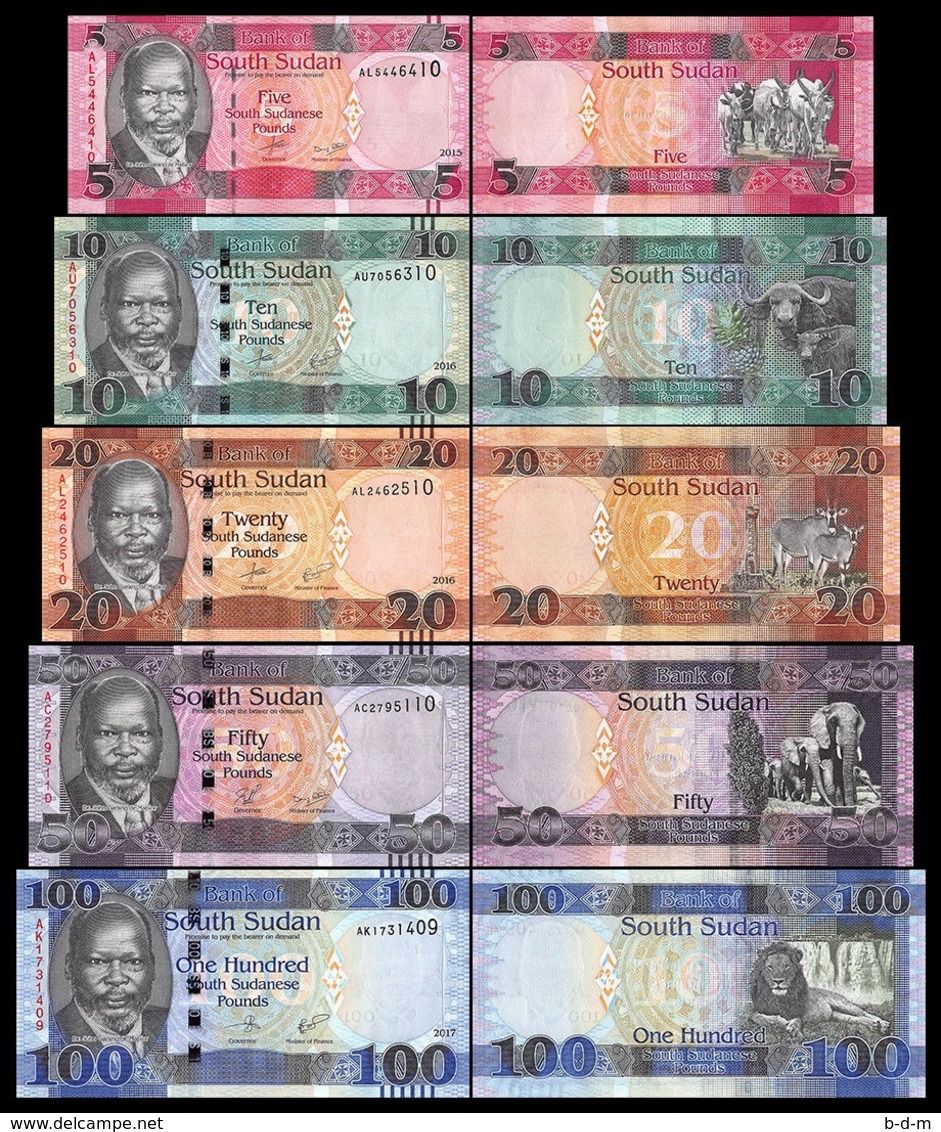 South Sudan Del Sur Set 5 10 20 50 100 Pounds 2015 - 2017 Pick 6 7 8 9 10 New UNC - Sudán Del Sur