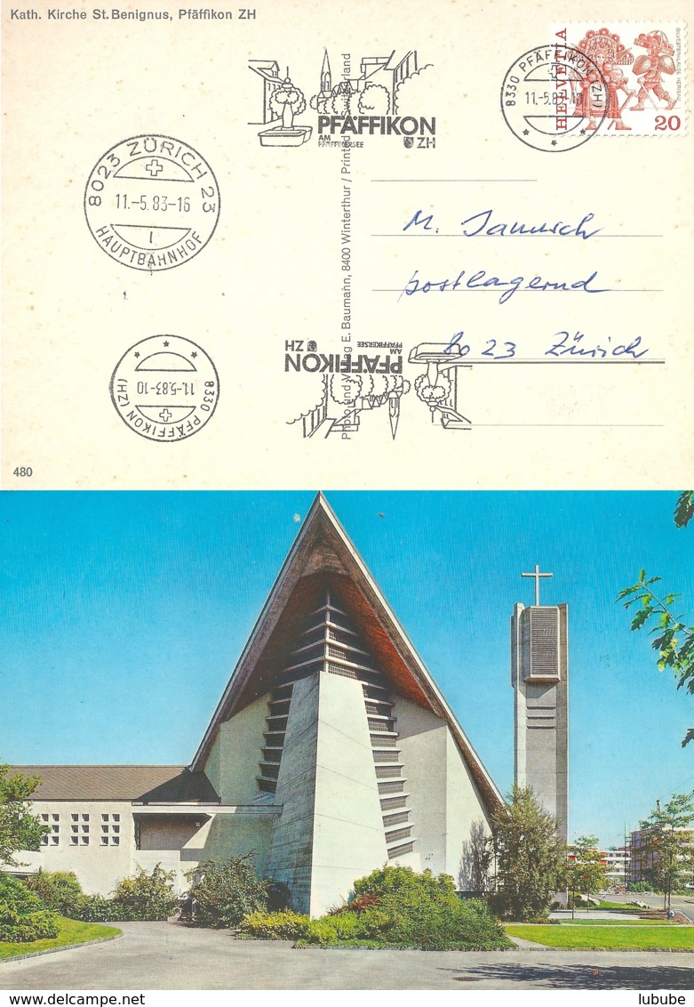 Pfäffikon - Kirche St.Benignus  (ET Ortswerbeflagge)           1983 - Pfäffikon