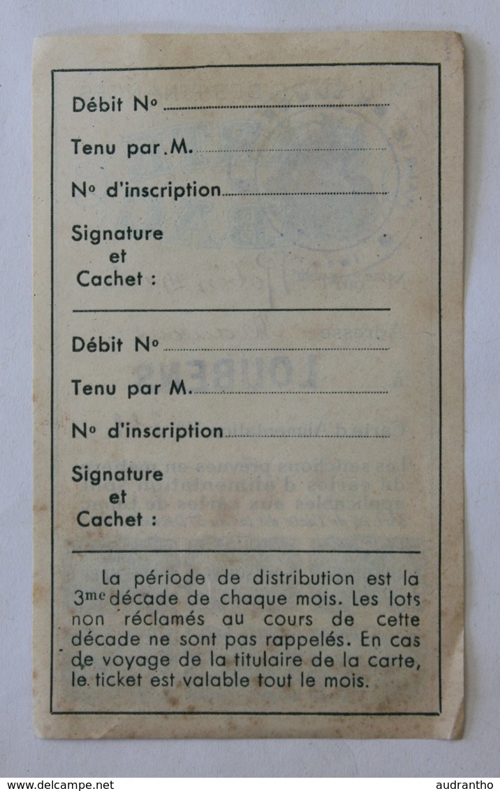 Guerre WWII Rationnement Carte De Tabac LOUBENS 33 - 1939-45