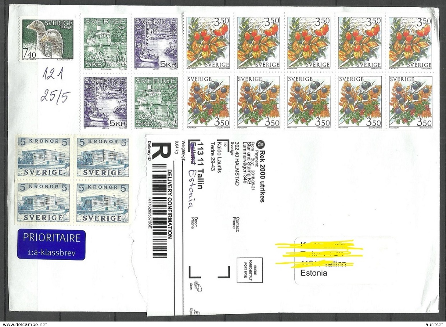 SCHWEDEN Sweden 2018 Registered Cover To Estonia Stamps Remained Unused (not Canceled) - Lettres & Documents