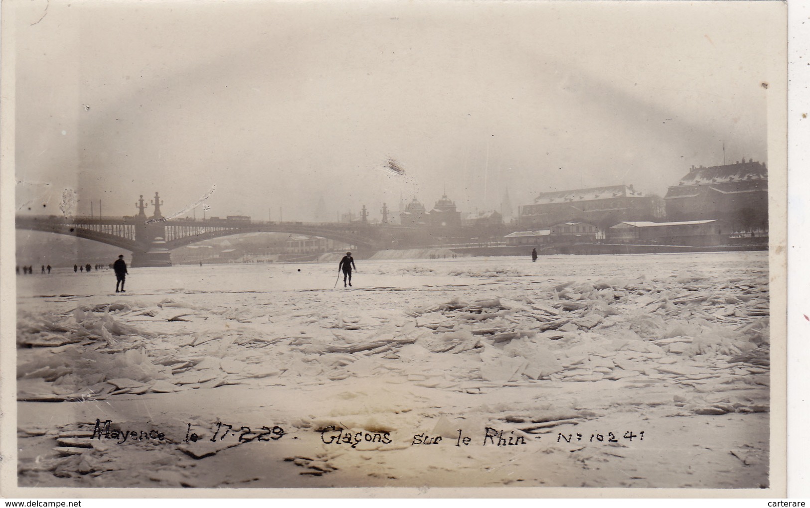 Carte Photo,allemagne,rhénanie Palatinat,MAYENCE,MAINZ EN 1929,glaçon Sur Le Rhin,glace,skieur,neige - Mainz