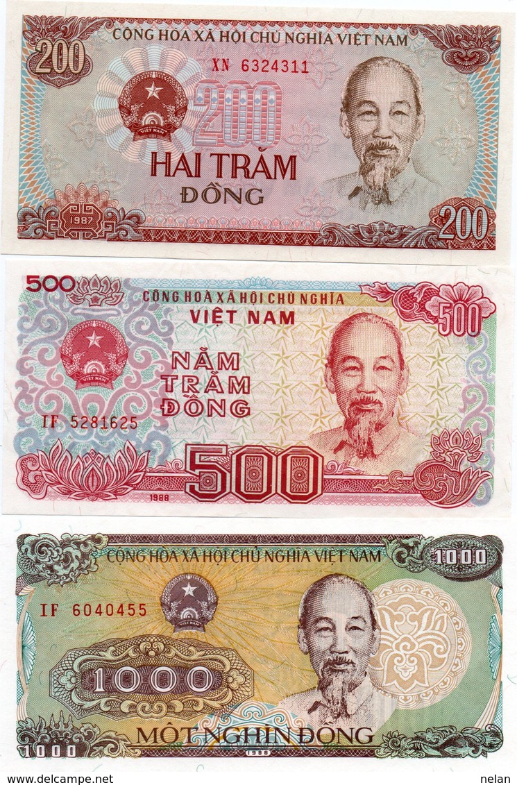 VIETNAM-LOTTO 3 BANCONOTE-UNC - Vietnam