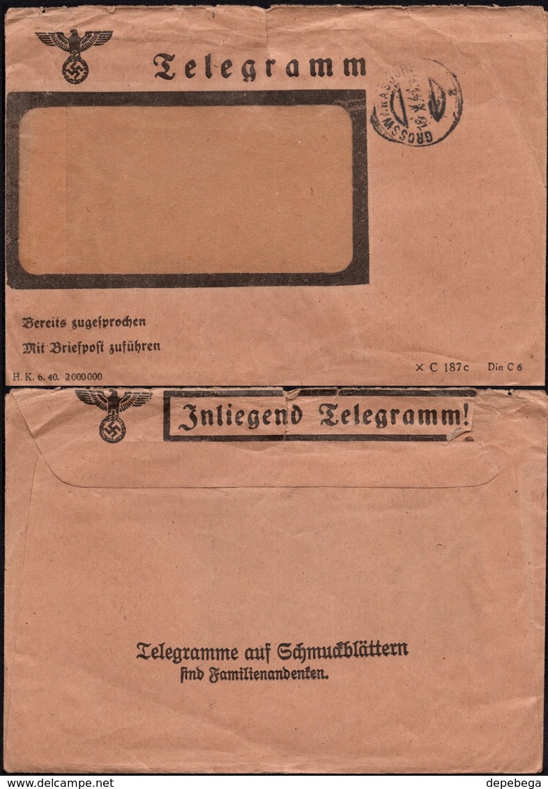 WW2, Invasion Of Austria (Anschluss), NS Jnliegend Telegramm (C 187 B Din C6), GROSSWARASDORF 1941. - Briefe U. Dokumente