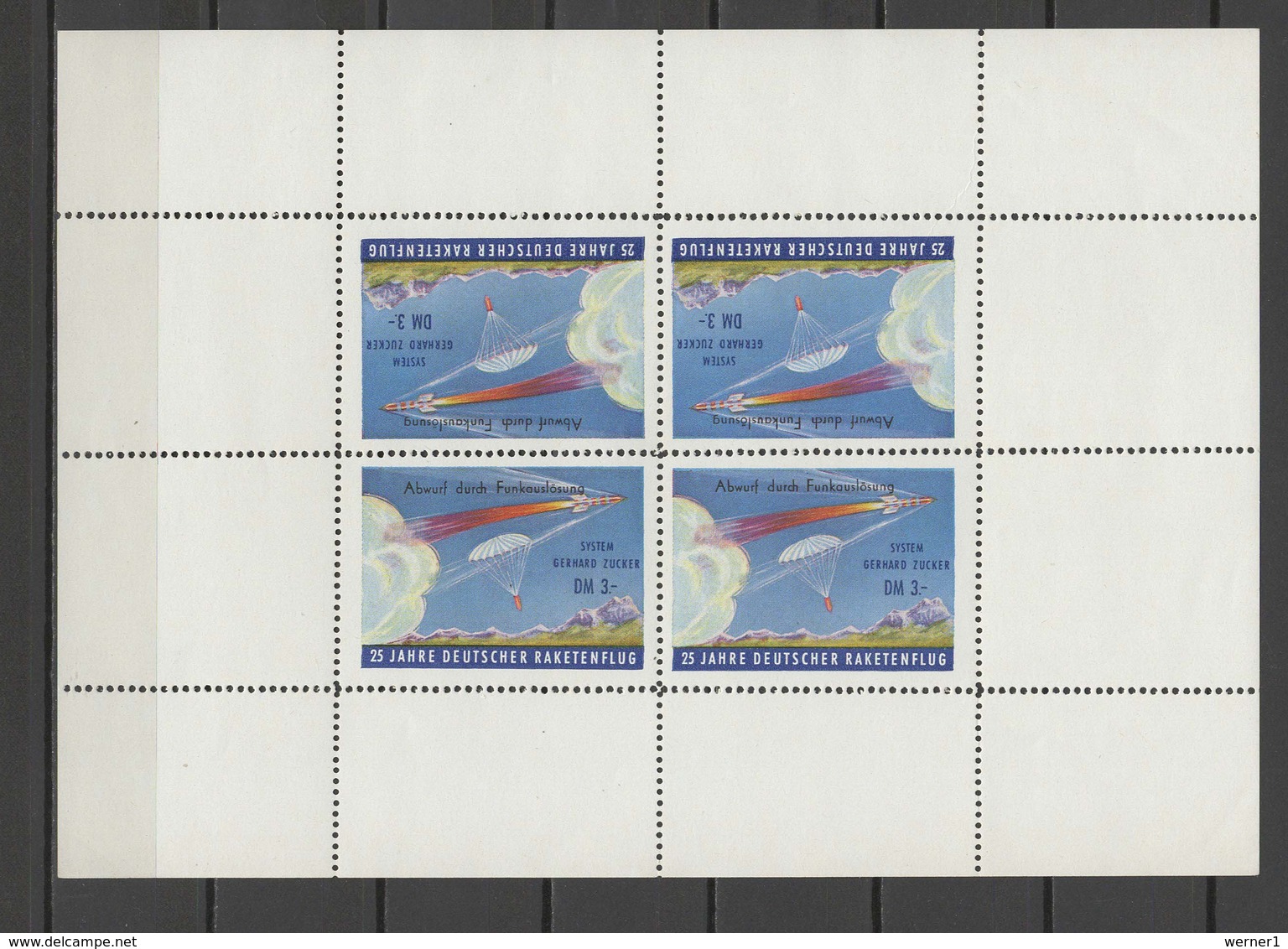 Germany 1961 Space, Rocket Mail Vignette With Overprint "Abwurf Durch Funkauslösung" MNH - Europe