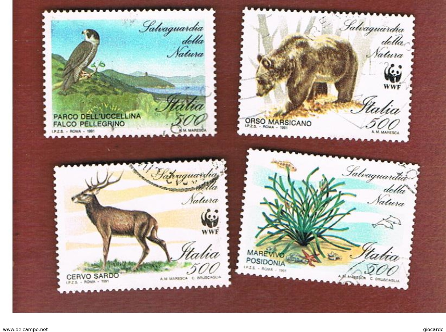 ITALIA REPUBBLICA  - SASS. 1975.1978     -      1991  FLORA E FAUNA, WWF   -      USATO - 1991-00: Afgestempeld