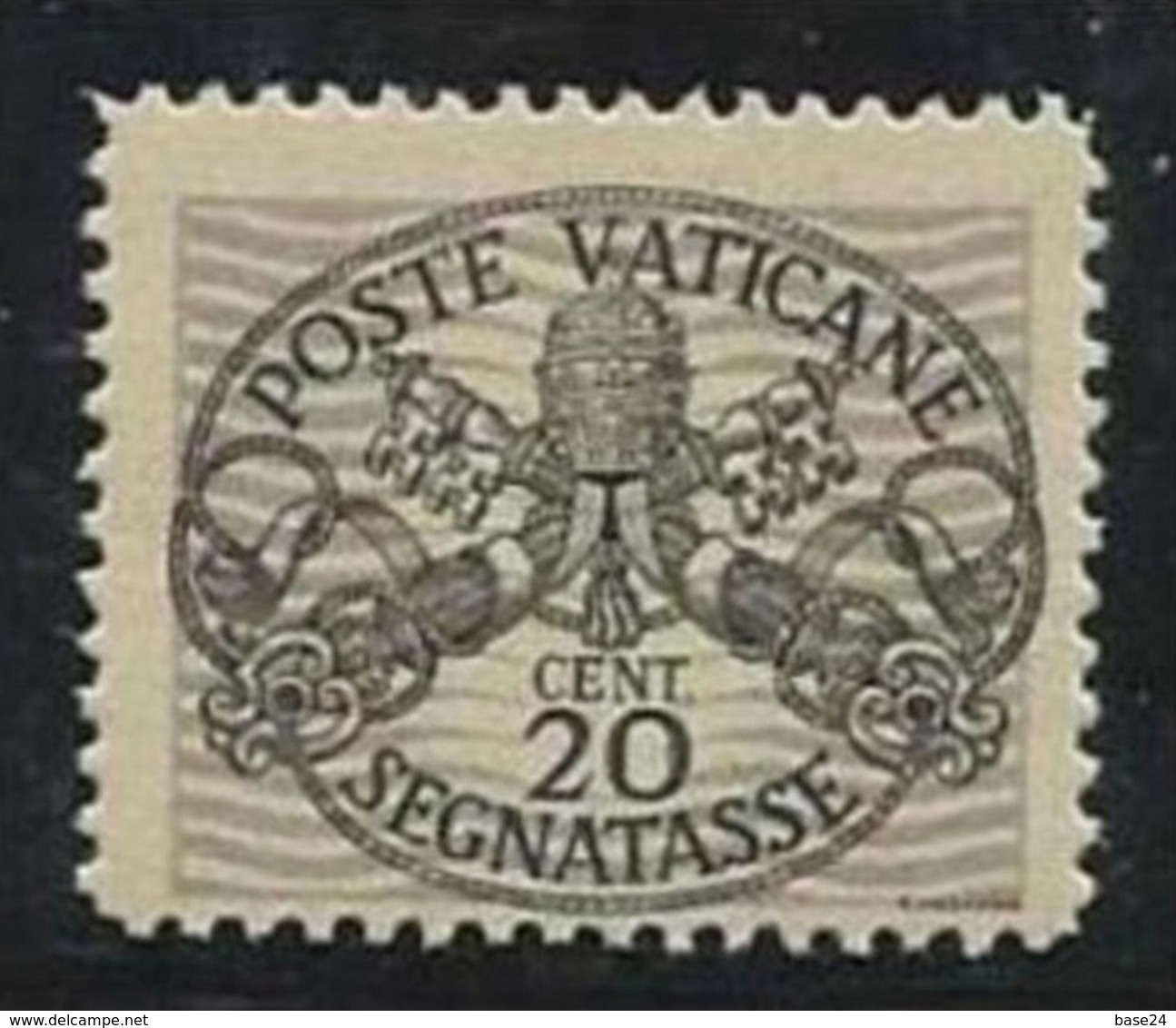 1946 Vaticano Vatican SEGNATASSE RIGHE LARGHE CARTA GRIGIA 20c MNH** Firm.Biondi - Segnatasse