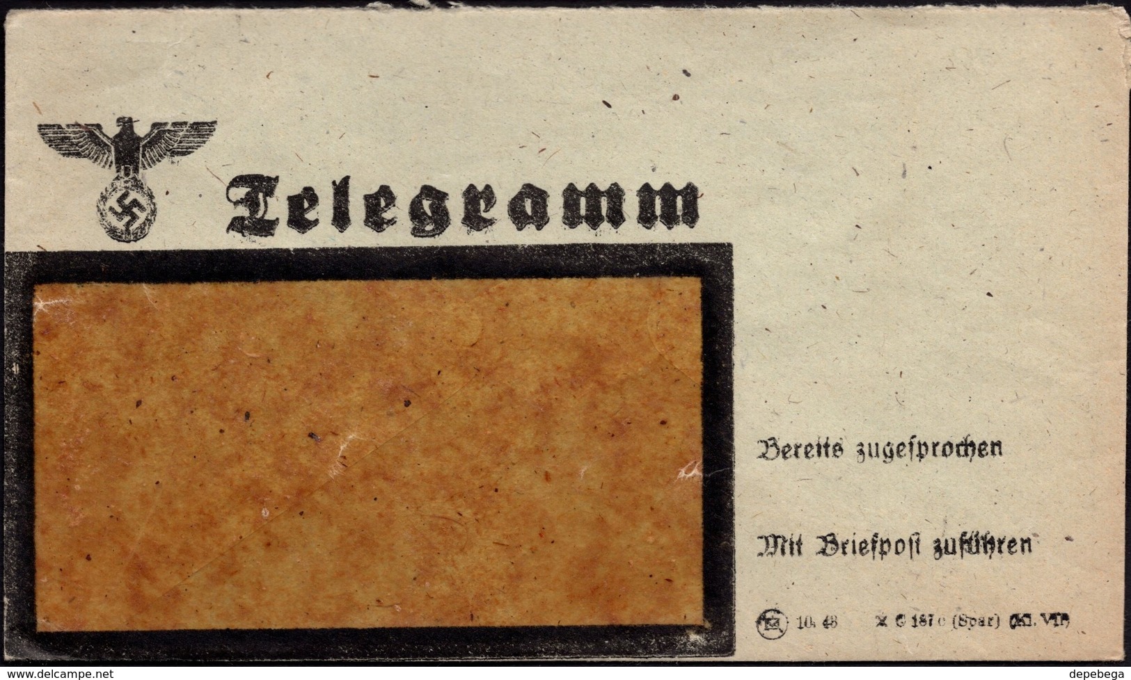 WW2, NS Jnliegend Telegramm (XC 187 B Spar K1 VII) 1940's. - Briefe U. Dokumente