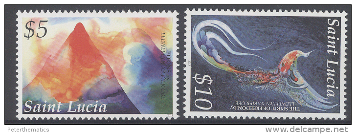 ST. LUCIA, 2014 , MNH,ISLAND SPLENDOUR, BIRDS , MOUNTAINS, STYLIZED, 2v HIGH FV. - Other & Unclassified