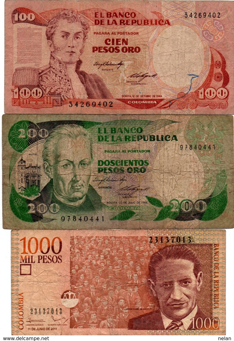 COLOMBIA-LOTTO 3 BANCONOTE - Colombia