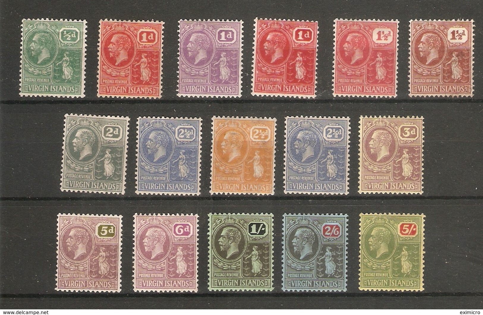 BRITISH VIRGIN ISLANDS 1922 - 1928 WATERMARK MULTIPLE SCRIPT CA SET SG 86/101 LIGHTLY MOUNTED MINT Cat £100 - British Virgin Islands