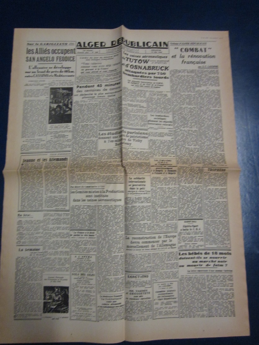 Fac Similé Une - Alger Républicain - 14 Mai 44 - Usines Aéronautiques De Tutow Et D'osnabruck Attaquées Par 750 Bombardi - Other & Unclassified