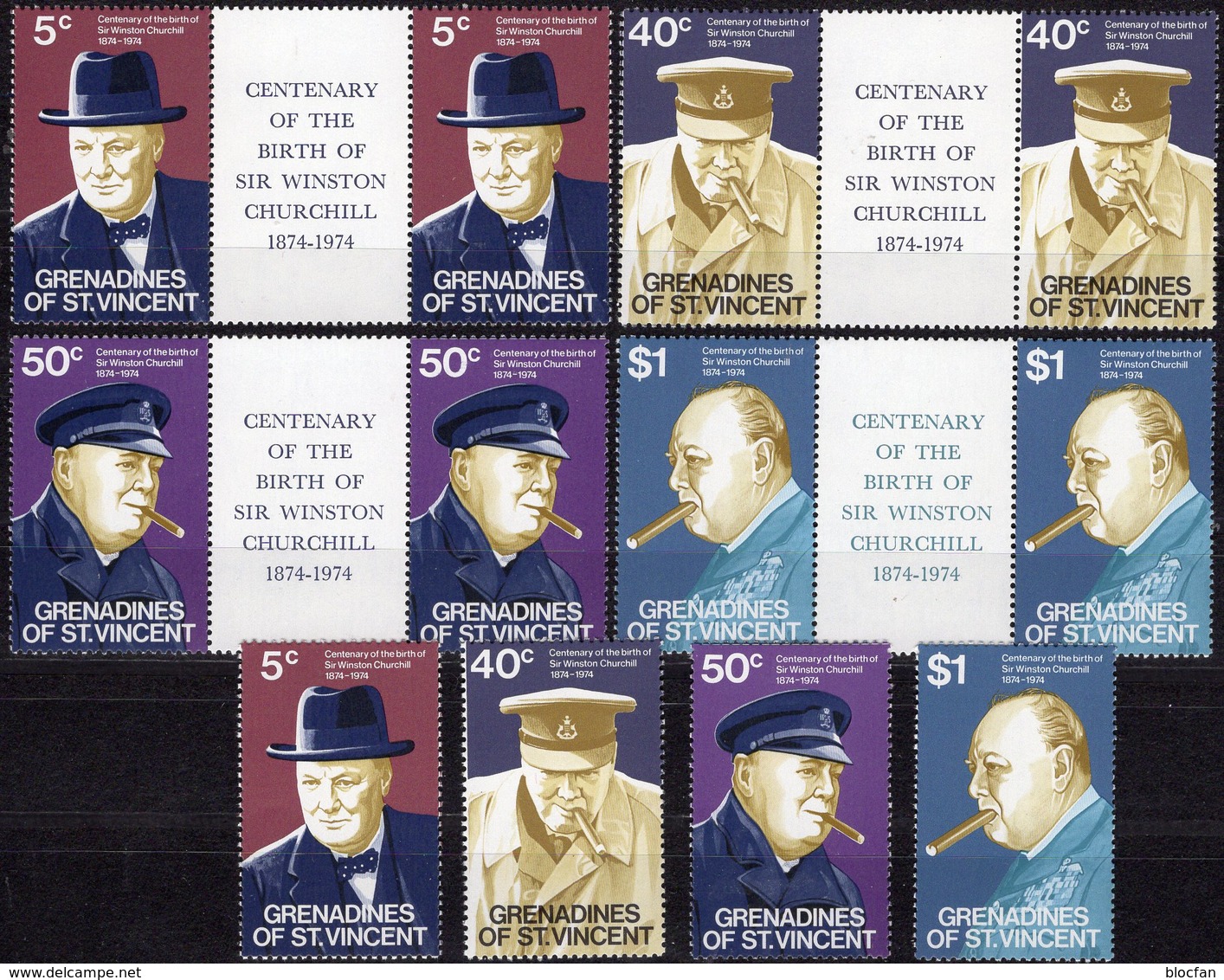 Churchill 100.Geburtstag 1974 Grenadinen 50/53+4 ZS ** 14€ Porträt Premier-Minister UK Person Se-tenants Of Vincent - Sir Winston Churchill