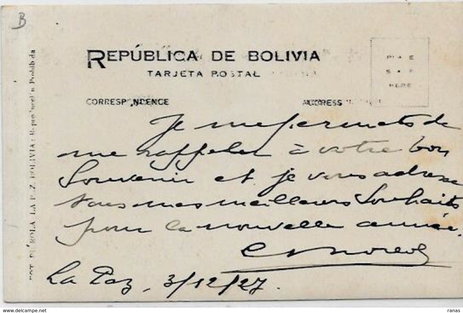 CPA Bolivie Bolivia Carte Photo RPPC écrite - Bolivia